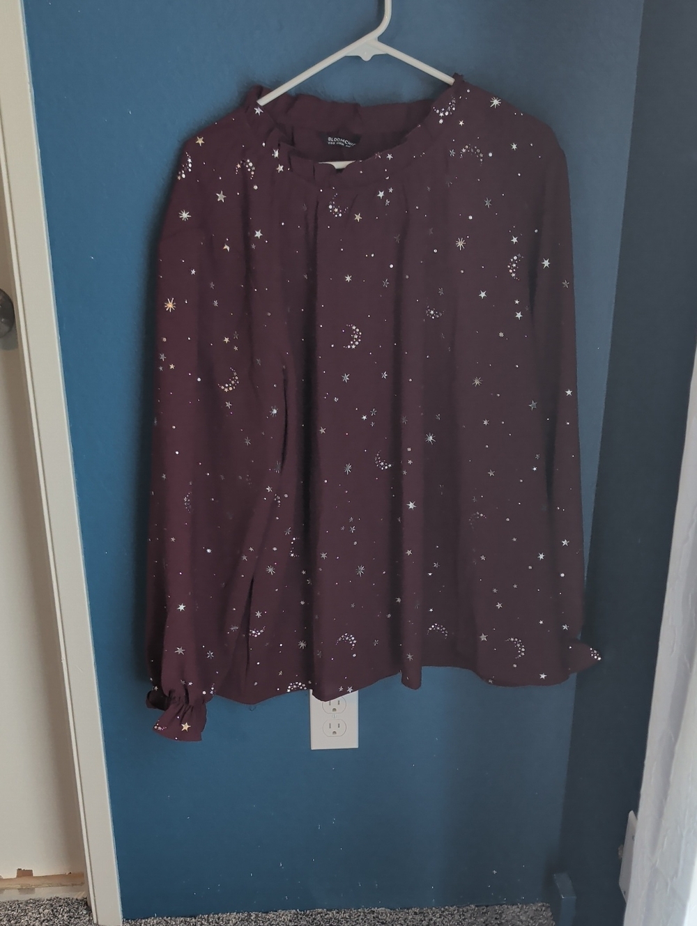 Bloom Chic Plum Star & Moon Print Long-Sleeve Blouse XXL